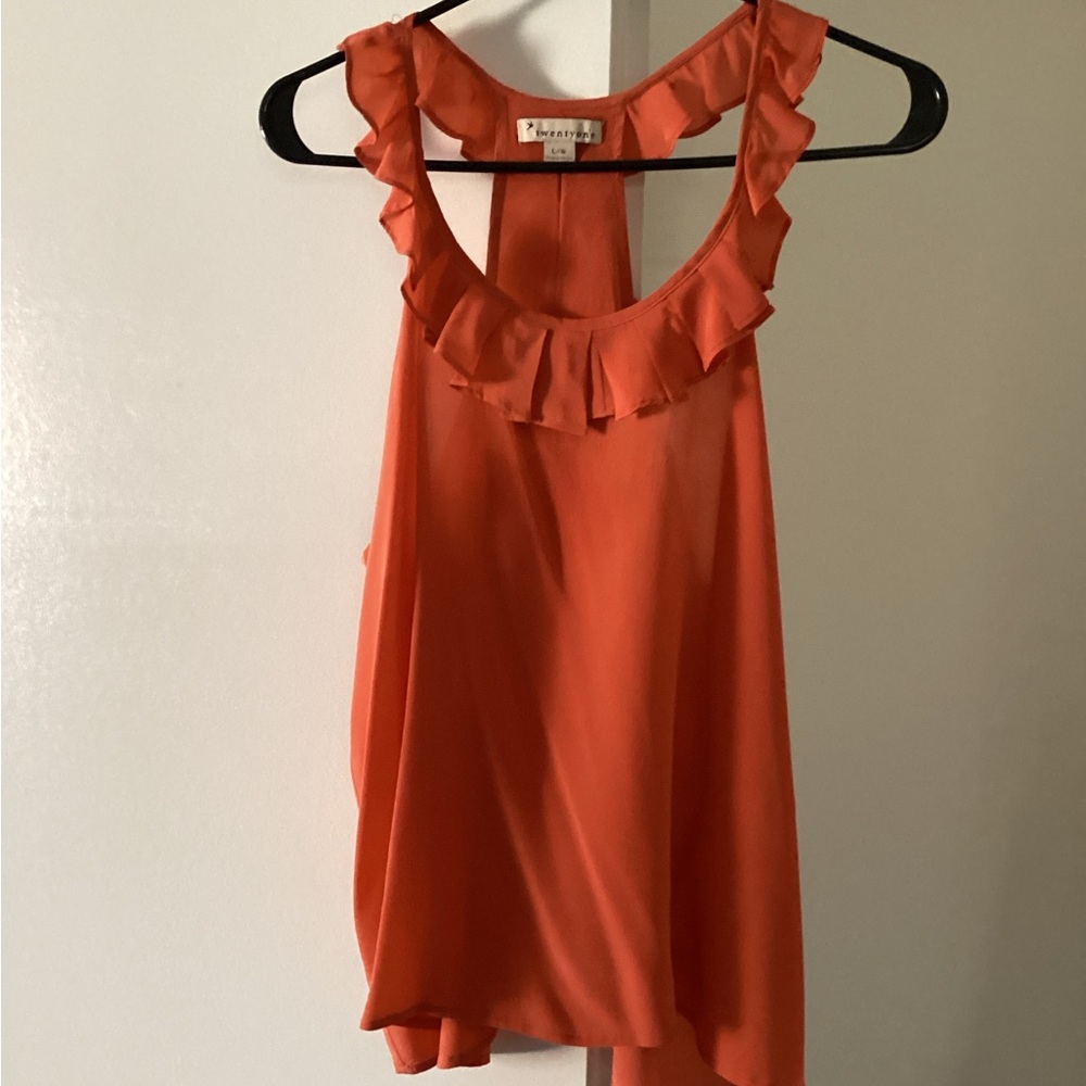 Burnt Orange Ruffled Top with Scoop Neck